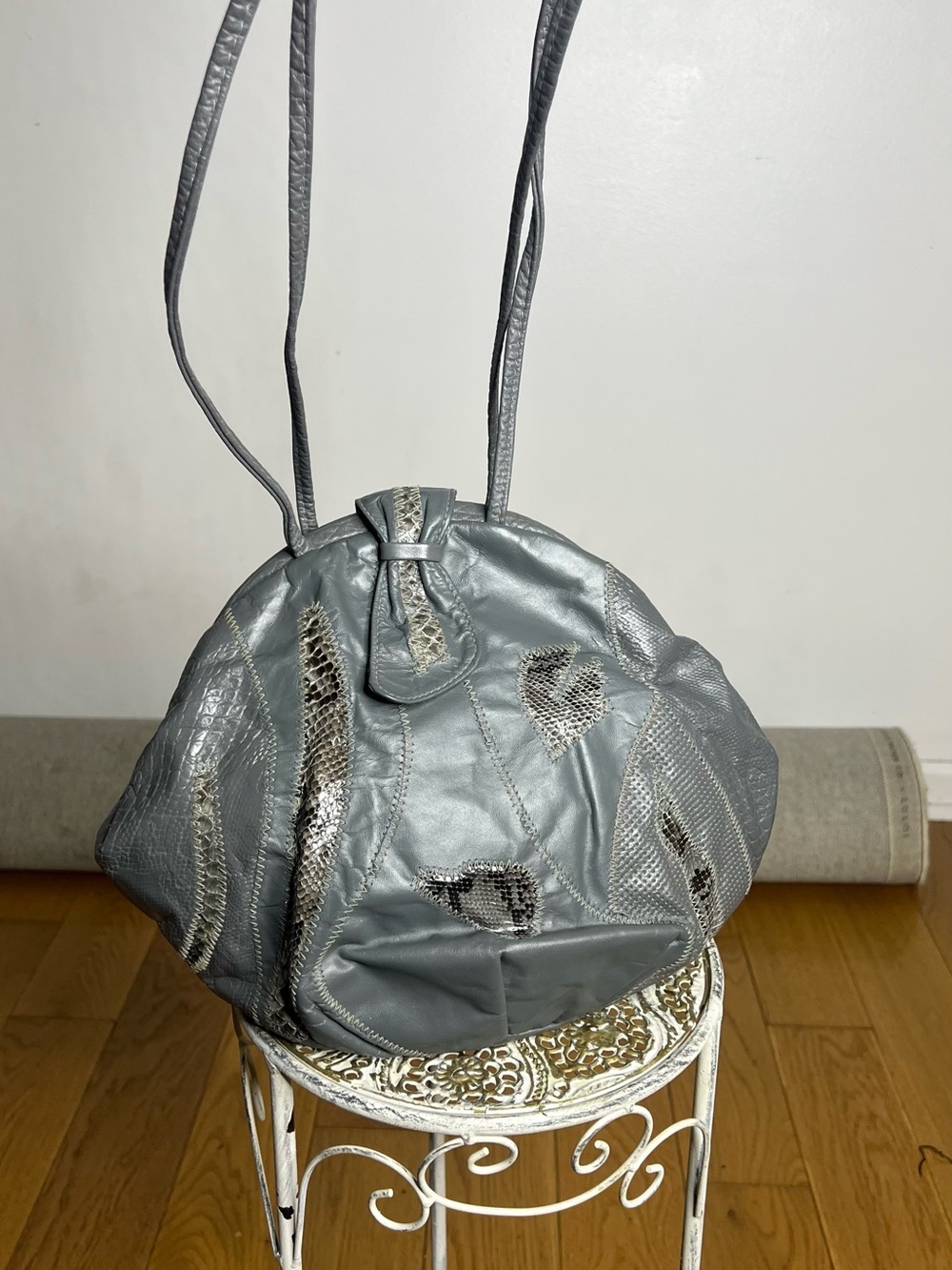 Vintage 90’s Gray Patchwork Leather Shoulder Bag - Unbranded